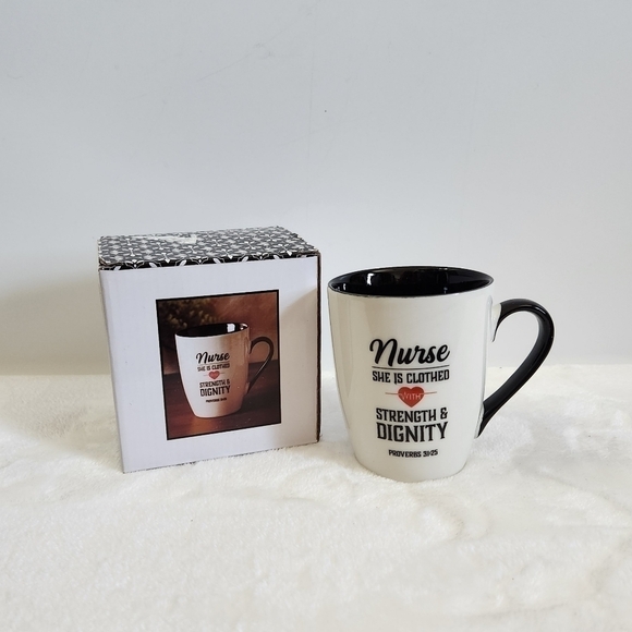 Nib Nurse Strength Dignity White Black Ceramic Coffee Cup Mug 12 Oz - Picture 1 of 12